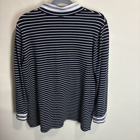 Tablots Navy White Stripe Contrast Trim V-Neck Nautical Tunic Blouse 1X Beach - Picture 6 of 7